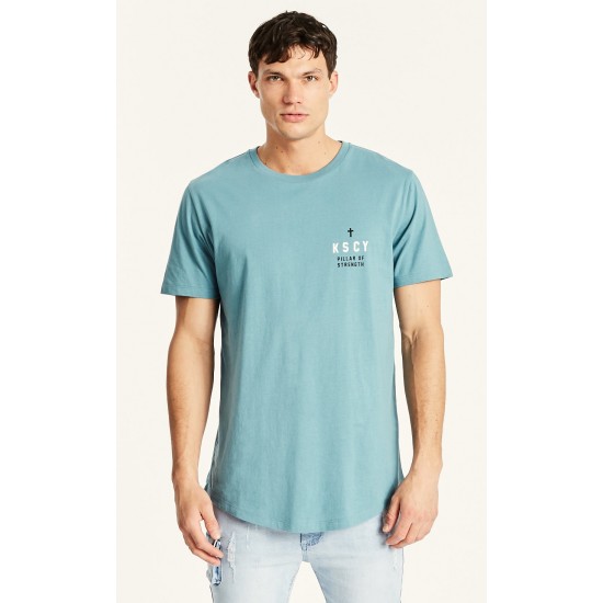 Kiss Chacey Pillar Dual Curved Hem Tee Smoke Blue