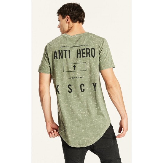 Kiss Chacey Vilian Dual Curved Hem Tee Pigment Khaki