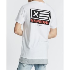 Nena Pasadena Early Warning Layered Tall Tee White/Grey Marl