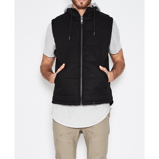 Kiss Chacey Frontier Hooded Padded Vest- Jet Black