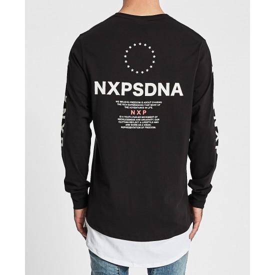 Nena Pasadena Ghetto Boy L/S Curved Layered Hem Tee Jet Black
