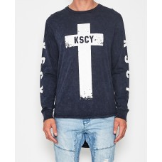 Kiss Chacey Church L/S Curve Hem T-Shirt Acid Navy