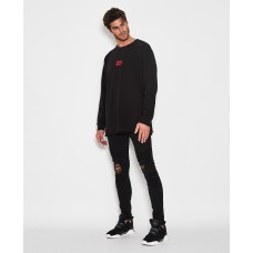 Sushi Radio Kyoto Raw Hem Sweater- Jet Black
