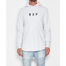 Nena Pasadena Never Again Raw Curved Hem Hoodie Snow Marle