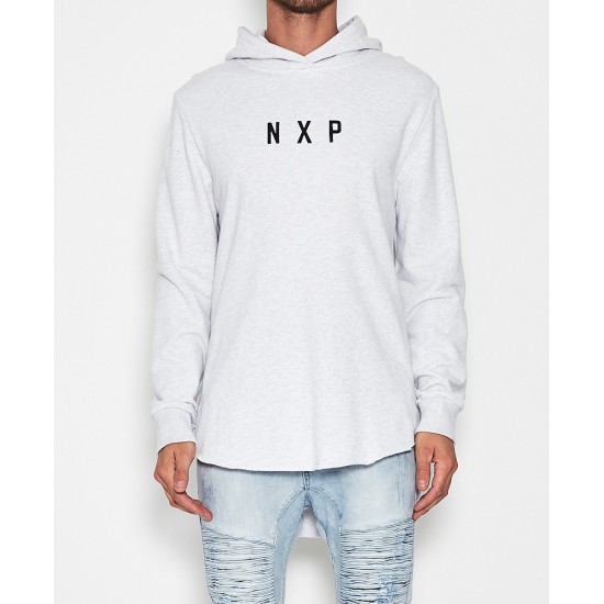 Nena Pasadena Never Again Raw Curved Hem Hoodie Snow Marle