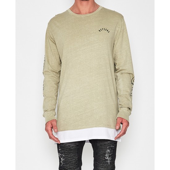 Nena Pasadena Revenge L/S Layered Hem Tee Pigment Khaki