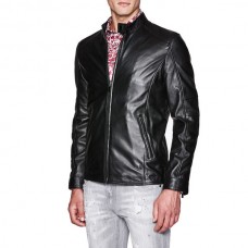 Politix Skelter Leather Jacket Black