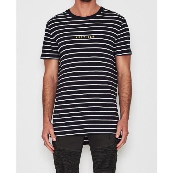Kiss Chacey Tidal Step Hem Tee White/Navy Stripe