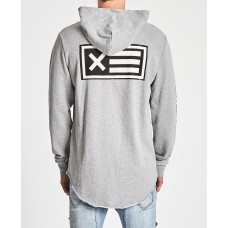 Nena Pasadena Unleash Hell Raw Curved Hem Hooded Sweatshirt Grey Marle