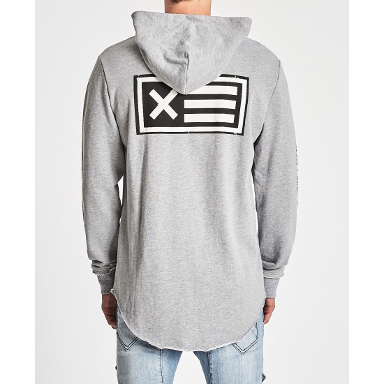 Nena Pasadena Unleash Hell Raw Curved Hem Hooded Sweatshirt Grey Marle